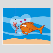 Fish and Bait in Love Postcard