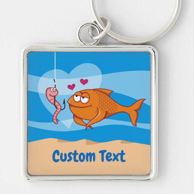 Fish and Bait in Love Premium Square Keychain (Front)
