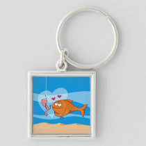 Fish and Bait in Love Premium Square Keychain