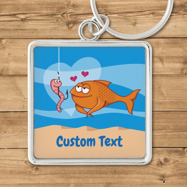 Fish and Bait in Love Premium Square Keychain (Creator Uploaded)
