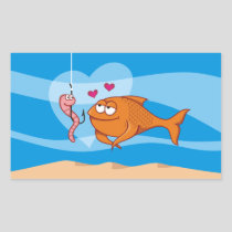 Fish and Bait in Love Rectangular Sticker