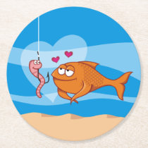 Fish and Bait in Love Round Paper Coaster