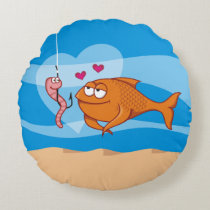Fish and Bait in Love Round Pillow