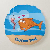 Fish and Bait in Love Round Pillow