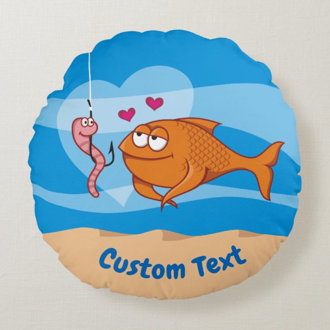 Fish and Bait in Love Round Pillow (Front)