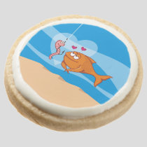Fish and Bait in Love Round Shortbread Cookie