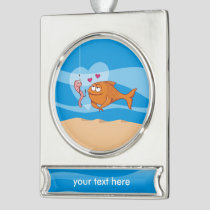 Fish and Bait in Love Silver Plated Banner Ornament