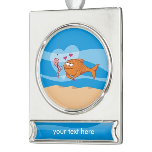 Fish and Bait in Love Silver Plated Banner Ornament