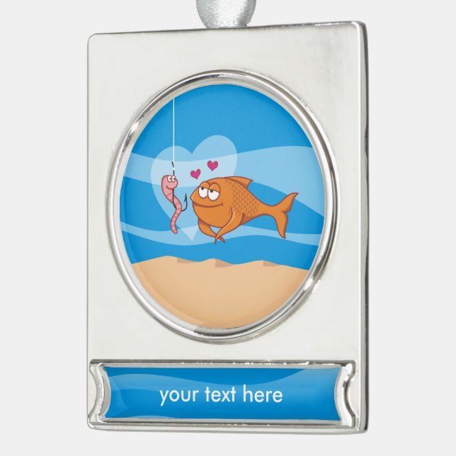 Fish and Bait in Love Silver Plated Banner Ornament (Left)