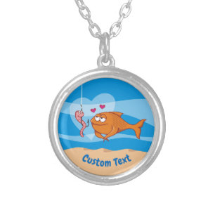 Fish and Bait in Love Silver Plated Necklace