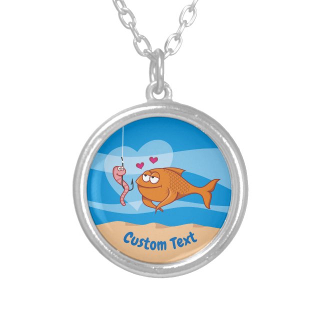 Fish and Bait in Love Silver Plated Necklace (Front)