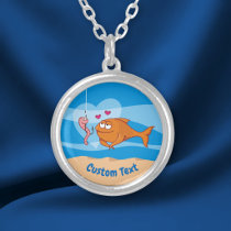 Fish and Bait in Love Silver Plated Necklace