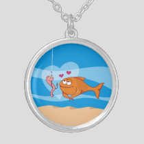 Fish and Bait in Love Silver Plated Necklace