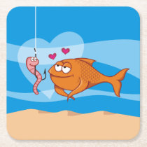 Fish and Bait in Love Square Paper Coaster