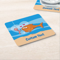 Fish and Bait in Love Square Paper Coaster