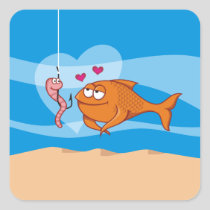 Fish and Bait in Love Square Sticker