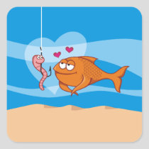 Fish and Bait in Love Square Sticker