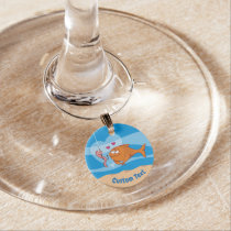 Fish and Bait in Love Wine Glass Charm