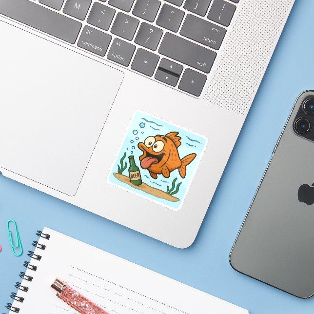 Fish and Beer Sticker (Laptop w/ iPhone)