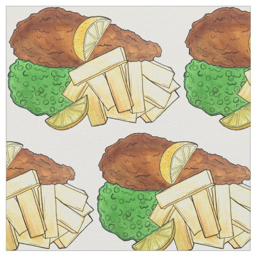 Fish and Chips Mushy Peas British Pub Fare UK Food Fabric