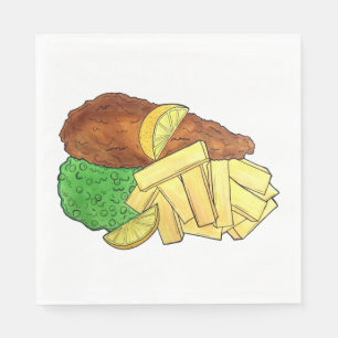 Fish and Chips Mushy Peas British Pub Fare UK Food Napkins