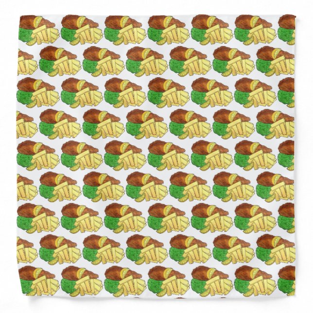 Fish and Chips Peas British Pub Chip Shop Takeaway Bandana (Front)