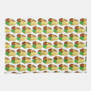 Fish and Chips Peas British Pub Chip Shop Takeaway Kitchen Towel