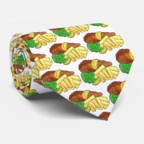 Fish and Chips Peas British Pub Chip Shop Takeaway Neck Tie