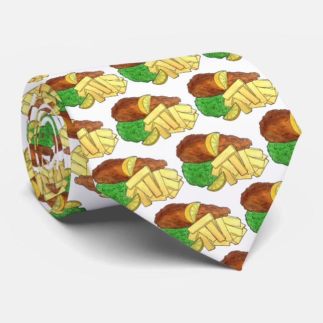 Fish and Chips Peas British Pub Chip Shop Takeaway Neck Tie (Rolled)