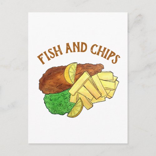 Fish and Chips Peas British Pub Chip Shop Takeaway Postcard