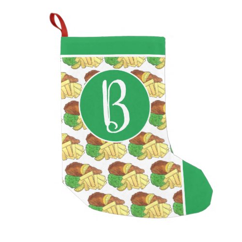 Fish and Chips Peas British Pub Chip Shop Takeaway Small Christmas Stocking