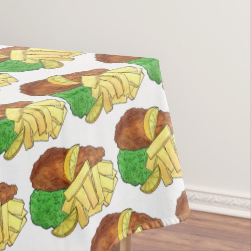 Fish and Chips Peas British Pub Chip Shop Takeaway Tablecloth