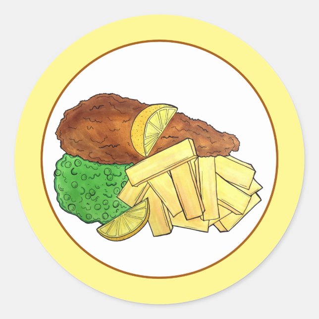 Fish and Chips Peas British Pub Restaurant Food Classic Round Sticker (Front)