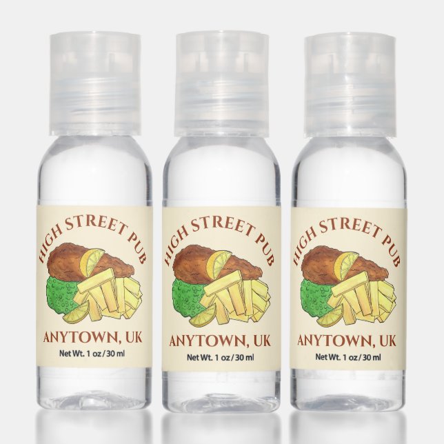 Fish and Chips Peas British Pub Restaurant Food Hand Sanitizer (Set)