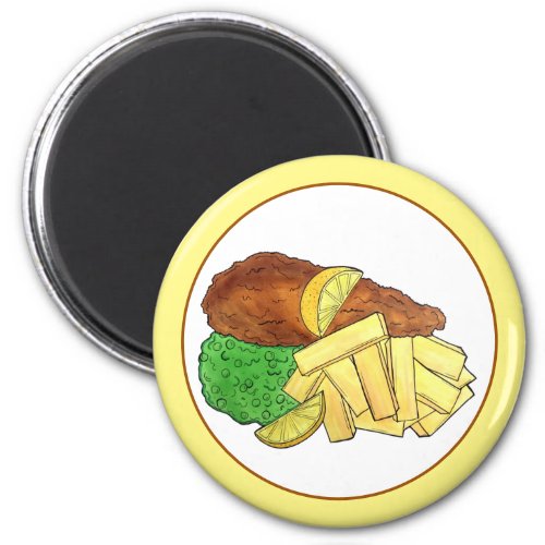 Fish and Chips Peas British Pub Restaurant Food Magnet
