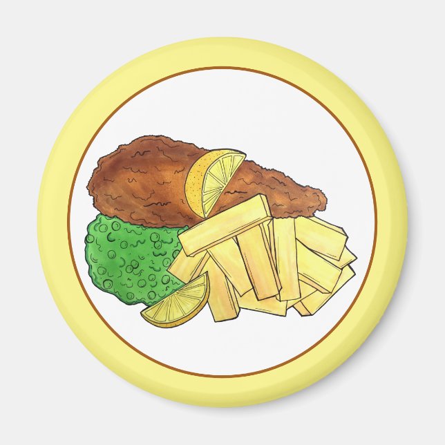 Fish and Chips Peas British Pub Restaurant Food Magnet (Front)