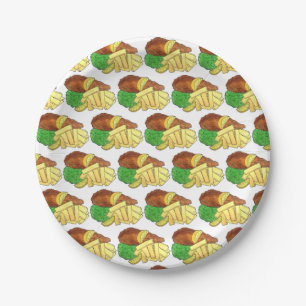 Fish and Chips Peas British Pub Restaurant Food Paper Plates