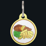 Fish and Chips Peas British Pub Restaurant Food Pet ID Tag<br><div class="desc">Design features an original marker illustration of traditional British fish and chips, consisting of battered cod served with chips, mushy peas, and a wedge of lemon. A staple of UK pub cuisine. Ideal for your favourite foodie. This fish and chips design is also available on other products. Lots of additional...</div>
