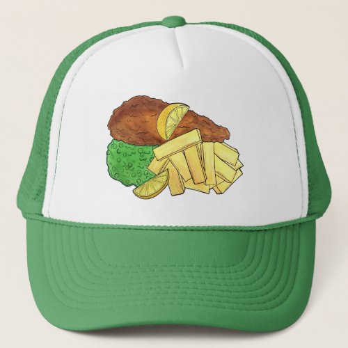 Fish and Chips Peas British Pub Restaurant Food Trucker Hat
