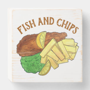 Fish and Chips Peas British Pub Restaurant Food Wooden Box Sign