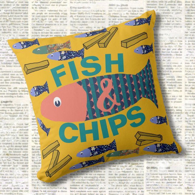 Fish and Chips, Seaside, chippy, Beach house Throw Pillow (Creator Uploaded)