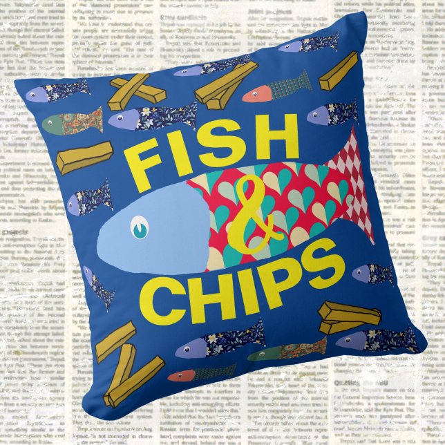 Fish and Chips, Seaside, chippy, Beach house Throw Pillow (Creator Uploaded)