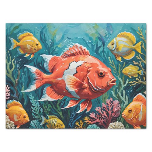 Fish and Coral Acrylic Painting  Tissue Paper