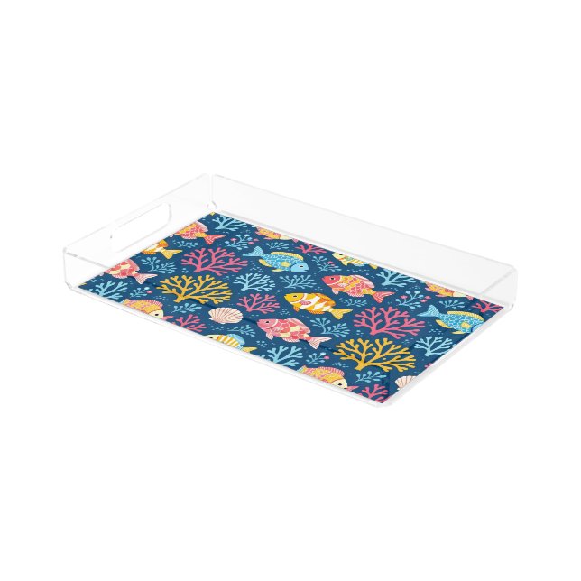Fish and coral nautical blue acrylic tray (Angled)