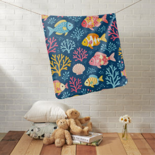 Fish and coral nautical blue baby blanket