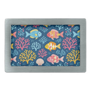 Fish and coral nautical blue belt buckle
