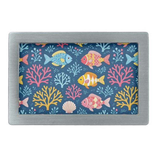 Fish and coral nautical blue belt buckle (Front)