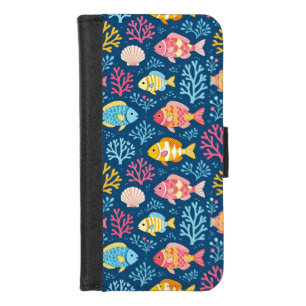 Fish and coral nautical blue iPhone 8/7 wallet case