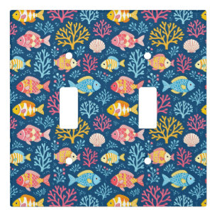 Fish and coral nautical blue light switch cover