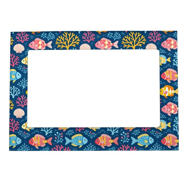 Fish and coral nautical blue magnetic frame (Front)